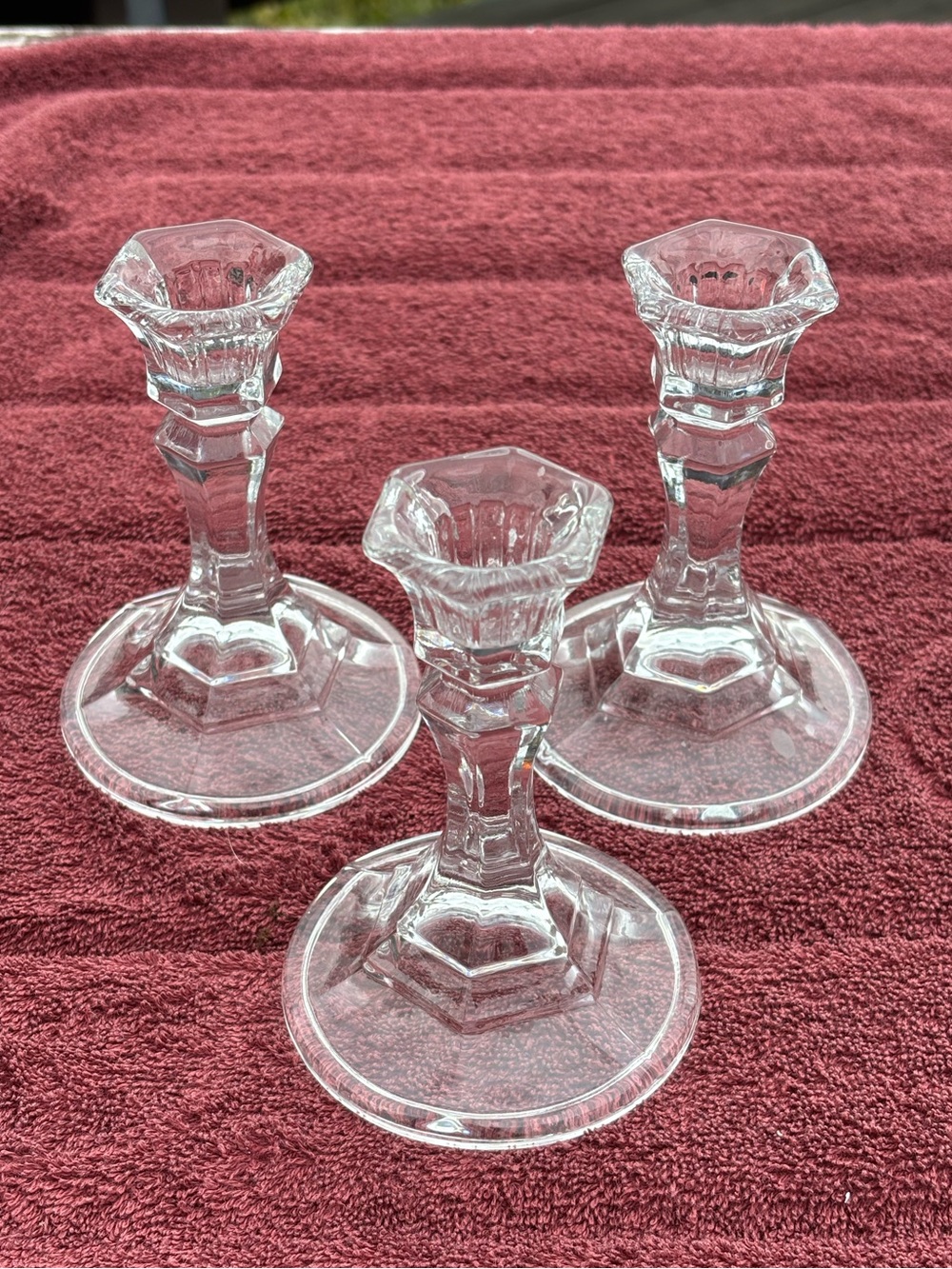 Clear Glass Short Candlestick Holders - Set of 3